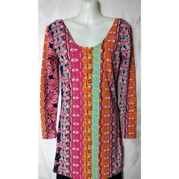 Volcom Long Sleeve Low Back Sheath Mini Dress/Tunic with a Fun Print, Size SP - Picture 1 of 6